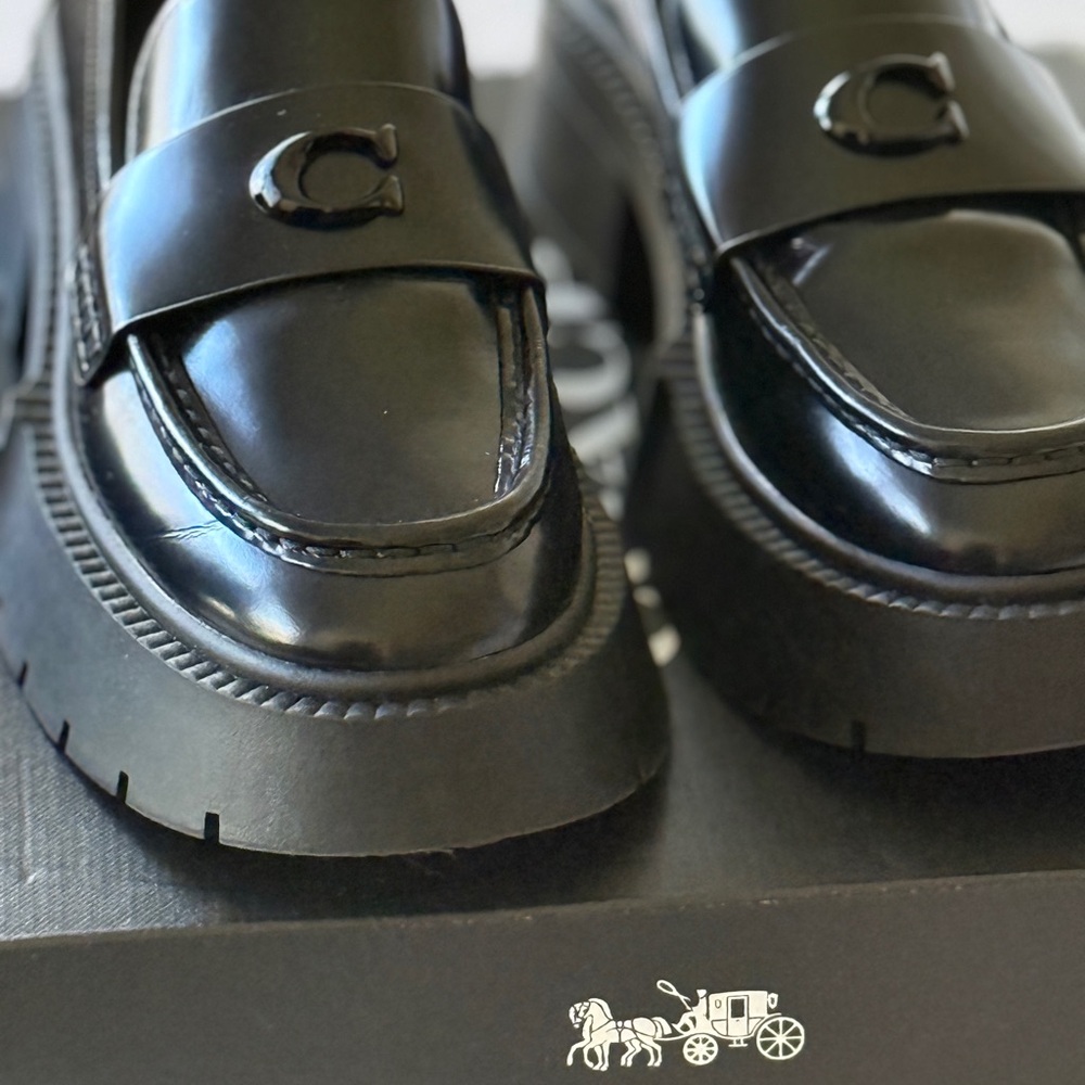 COACH LEAH PLATFORM LEATHER LOAFERS BLACK IN BOX SIZE 8 8m - Picture 3 of 3